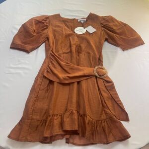 NWT Lost + Wander Brown Pacific Grove Mini Silk Blend Dress Size Small New